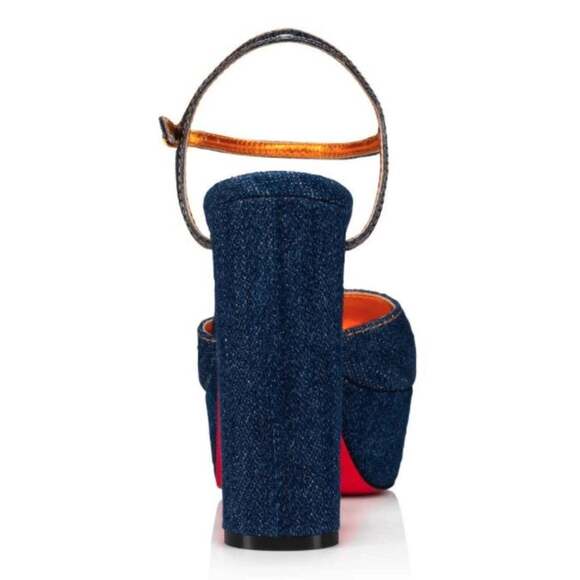 Christian Louboutin Coluna Pump 130 Denim Blue Ankle Strap Platform Heel 36.5 - Picture 10 of 12